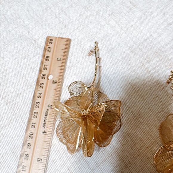 Gold flower dangle earrings N600 - Picture 5 of 5